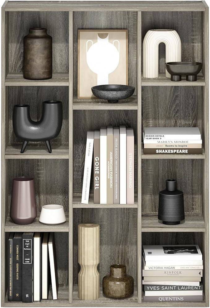 Furinno Luder 11-Cube Open Shelf Bookcase, Bookshelf, French Oak