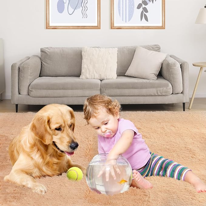 Area Rug 4x5.8, Ultra Soft Rugs for Living Room, Plush Carpet Rugs for Bedroom, Non-Slip Indoor Rug for Nursery, Study Room, Playroom, Home Decor, Camel