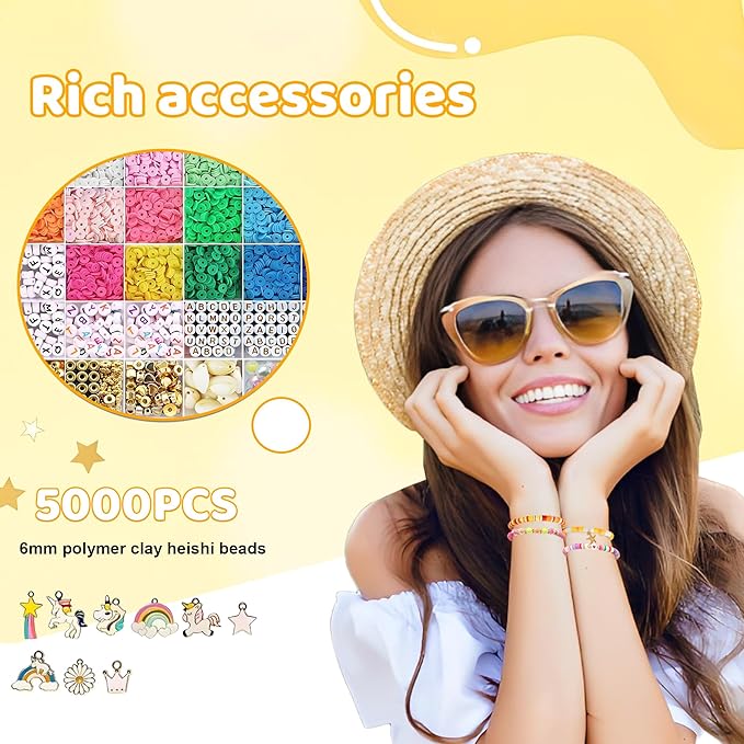 iumulinrui Friendship Bracelet Kit Concert Bracelets Merch, 5200 Pcs Clay Beads Bracelet Making Kit Tricolor Letter Bead, Jewelry Set with Pendant, DIY Craft Gifts Suitable for Beginners