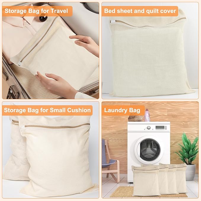 4-Piece Large Durable Organic Cotton Mesh Laundry Bags with Sturdy Zippers and Breathable Mesh are Delicate Laundry Bags for Underwear, Clothes, Pants and Socks