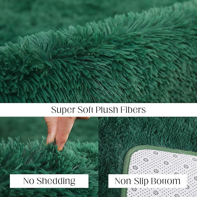 Fluffy Area Rug, 4x6 Green Rugs for Bedroom, Soft Plush Area Rugs for Living Room, Non-Slip Indoor Carpet for Nursery, Study Room, Playroom, Home Decor
