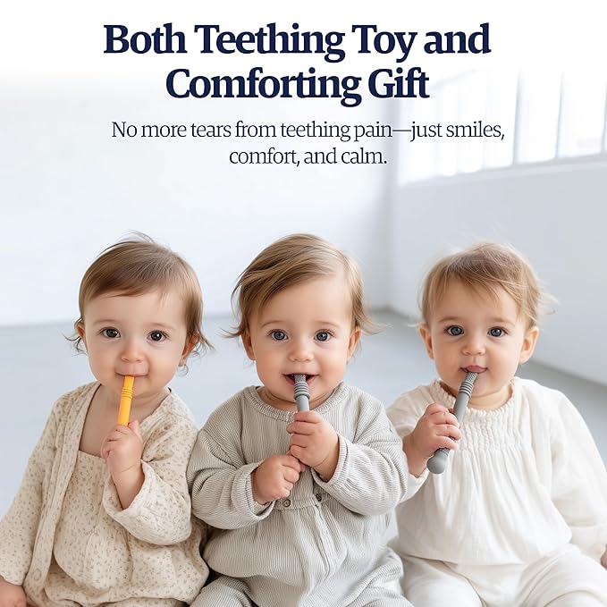 Babies Teether Teething Toys , Montessori Toy Teethers for 0-36 Months, Infant Sensory Relief Teething Stick Toys, Parent Baby Essentials, Baby Gift Teether – BPA‑Free, Food‑Grade Silicone 6 Pack