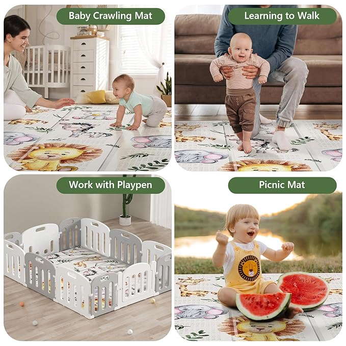 79 x 71 Foldable Large Play Mat for Babies, Non Toxic Foam Play Mat, Thick & Waterproof Baby Playmat for Floor, Anti-Slip Baby Playpen Mat for Toddlers