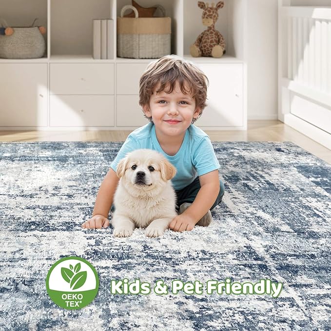 9x12 Area Rug Living Room: Washable Large Abstract Soft Rugs Stain Resistant Indoor Non-Slip Carpet for Men Modern Home Enthusiasts Aged 25-45 - High Traffic Areas - Bedroom Office Playroom