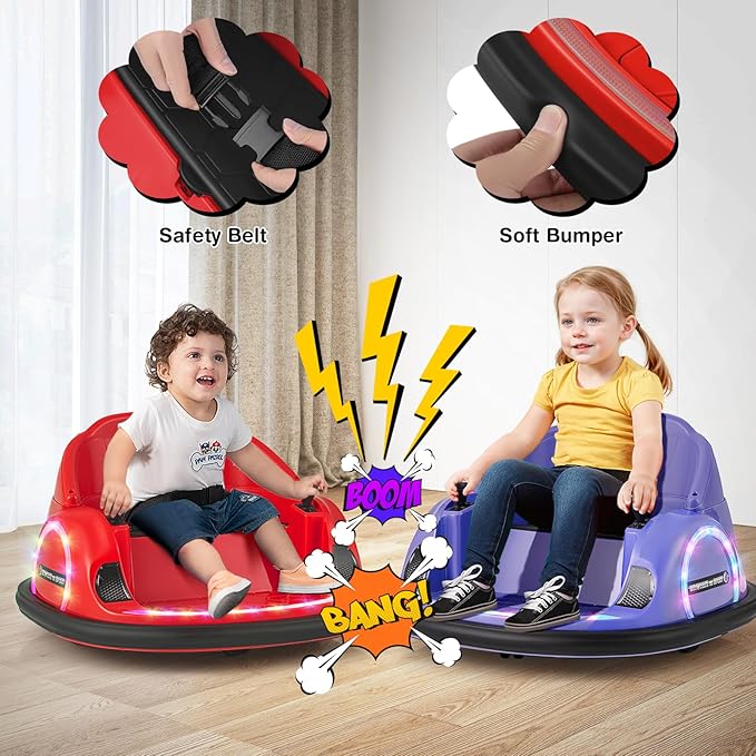 GLACER 12V Bumper Car, Electric Kids Bumper Car w/Parental Remote, 3-Speed, 360°Spin, Music, LED Light, Battery Ride on Bumper Car w/Dual Joysticks, Baby Bumper Car for Toddlers 18 Months+ (Red)