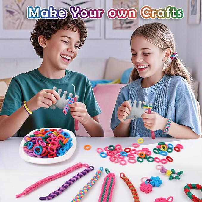 FUNiOi 1000 PCS Cat Weaving Loom Refill for Bracelet Making Kit, DIY Arts and Crafts Supplies, Baby Hair Ties for Girls Ages 6-12, Gift Idea for Kids and Beginners