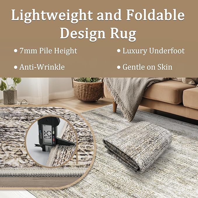 8x10 Area Rug Living Room Rugs - Washable Rug Large Modern Abstract Soft Thin Carpets Indoor Floor No Slip Vintage Carpet for Bedroom Under Dining Table Nursery Home Office Decor Nature
