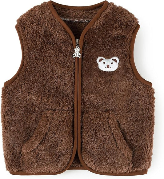 Baby Boys Girls Fleece Vest Zip Up Cute Bear Jackets Fuzzy Fall Winter Warm Clothes Newborn Outwear for Toddler Infant