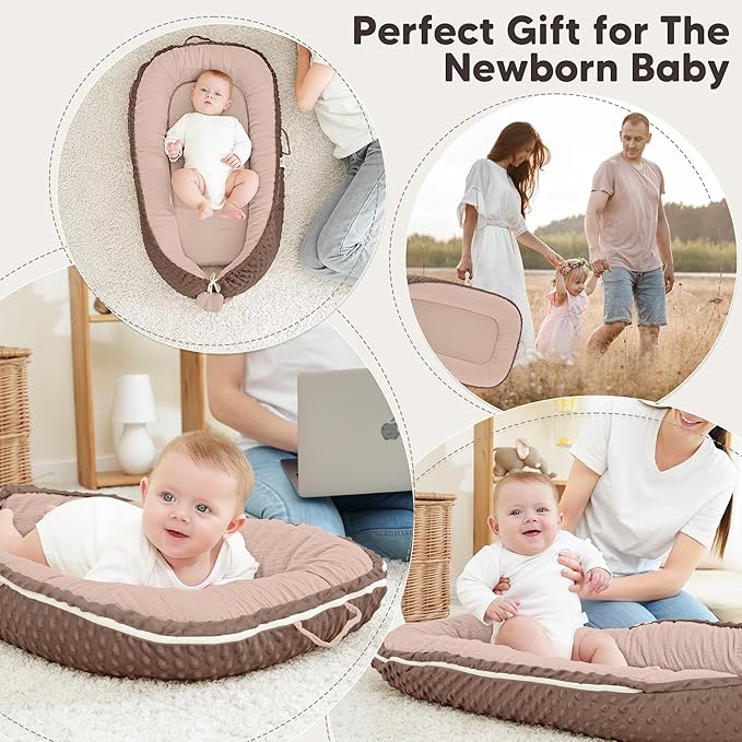 Baby Lounger - Infant Lounger Pillow for Newborn 0-24 Months, Soft, Breathable & Portable Baby Lounger Pillow for Boys & Girls, Cozy Baby Floor Seat for Home & Travel (Sand)