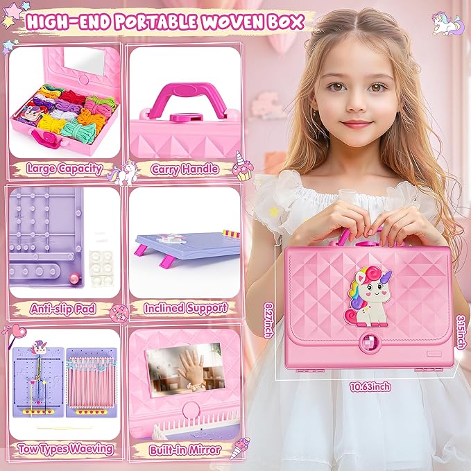 2-in-1 400 Pcs Friendship Bracelet Making Kit for Girls,Weaving Loom Kit Toys, Craft Kits for Kids,Age 6-12 Year Old Girls Gifts Ideas, Bracelet & Coaster & Bag Weaving Making kit