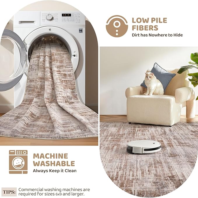 Area Rug for Living Room: 5x7 Washable Neutral Abstract Modern Soft Rugs Non Slip Indoor Floor Stain Resistant Carpet for Bedroom Dining Room Office Nursery - Red Brown