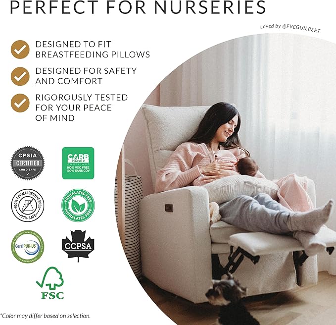 Arya Modern Nursery Chair Glider Recliner with 180° Swivel - Cozy Motorized Reclining Nursing Chair with USB Ports, Gentle Motion, Ergonomic Design, Canadian-Made (Heather Grey/ARLO Fabric)