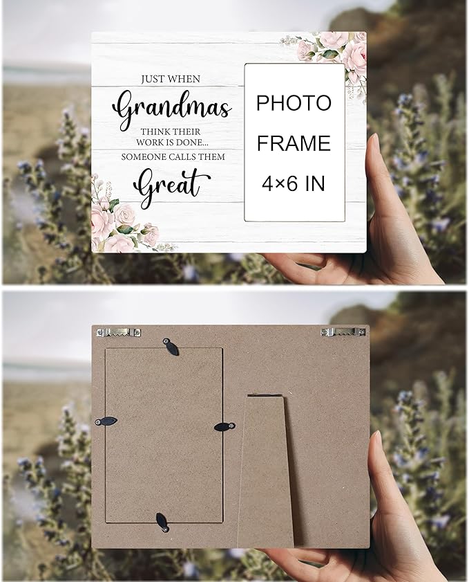 Great Grandma Picture Frame - Great Grandma Baby Announcement Gifts, Promoted to Great Grandma Gifts, Newborn Baby Wooden Frame for Tabletop or Wall Hanging 4x6 Photo
