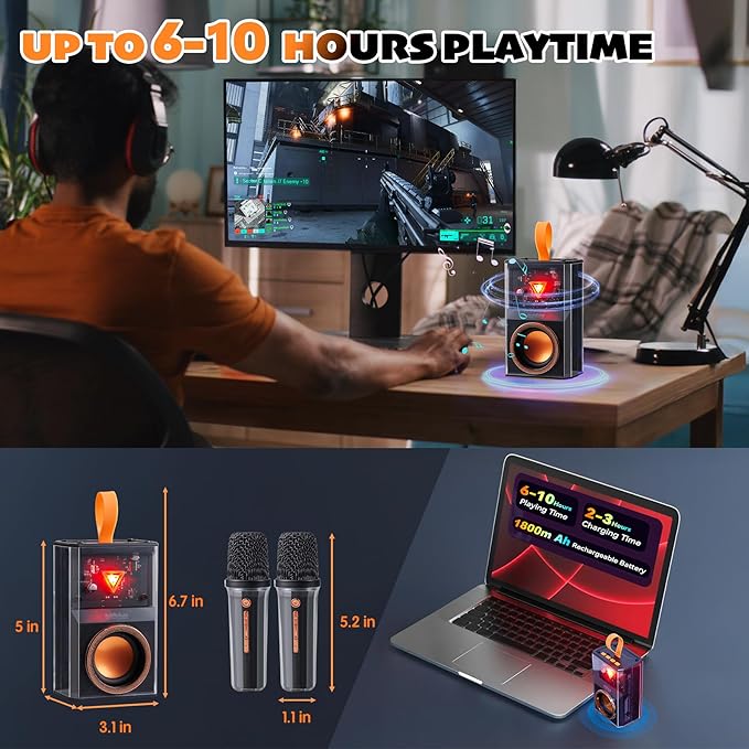 Karaoke Machine for Kids & Adults, Portable Bluetooth Mini Karaoke Speaker with 2 Wireless Microphone and Lights, Birthday Gifts for Girls & Boys, Toys for Girls, Family Home Party (Black)