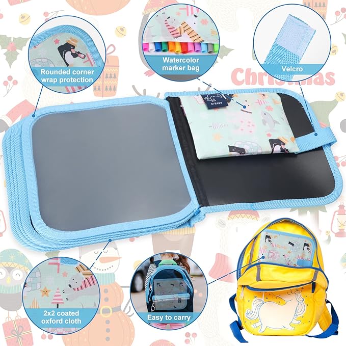 Erasable Doodle Set for Kids - Reusable Magic Drawing Book with 12 Watercolor Pens 14 Page Drawing, Road Trip Car Game Writing Painting Set for Boys and Girls (Dolphin)