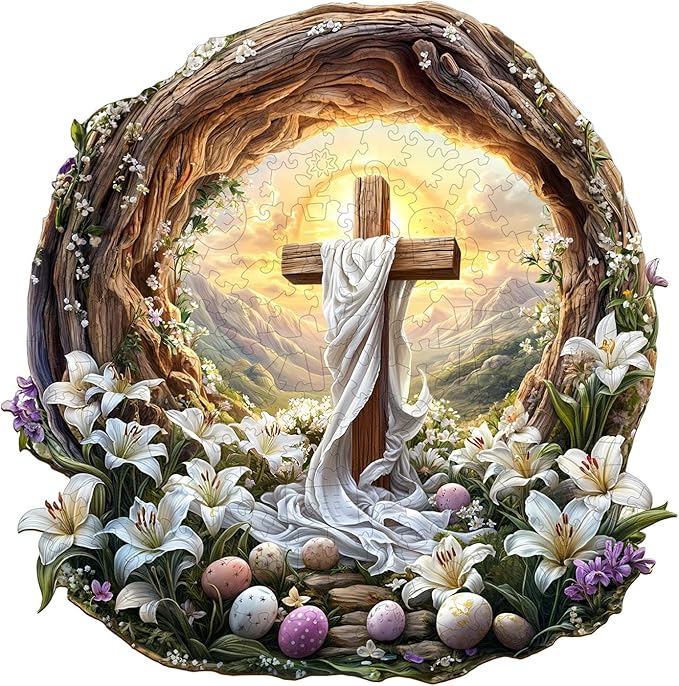 KAAYEE Wooden Puzzles for Adults, 3D Vision Effect Holy Light Cross Wooden Jigsaw Puzzle Unique Shape Wood Puzzle Adult, 3D Effect Flat Puzzle Birthday Family Game (S-8.5 * 8.4 in-100pcs)