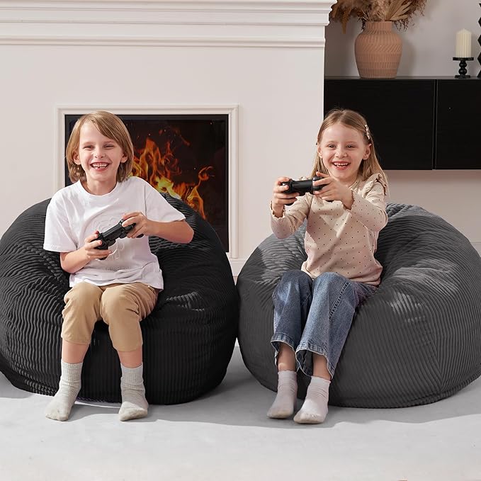 Homguava 2FT Bean Bag Chair,Teardrop Bean Bags Small Beanbag Chair with Memory Foam Filled and Ultra Soft Corduroy Cover for Living Room, Bedroom (Small,Black)