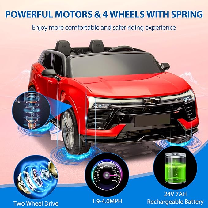 Jojoka Baby Car 24V 2-Seater SUV Licensed Chevrolet Blazer Ride On Toy w/Parent Remote Control,4xSpring Suspension, Wireless Music, Electric Vehicle Car for Kids Ages 3-8, Red