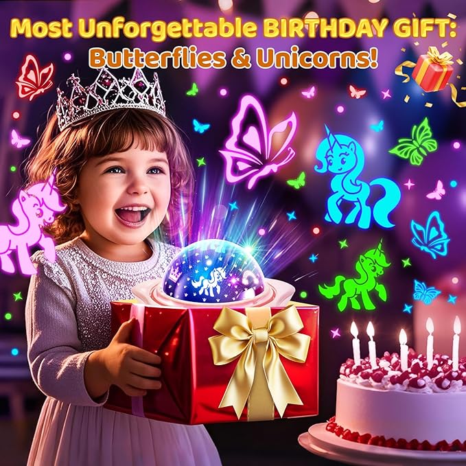 Girls Toys, 【6 Slides+96 Projections】Unicorn Night Light Projector,【Unicorn+Mermaid+Princess】Girls Toys 0-14,Star&Moon Projector for 3 Year Old Girl Gifts, Birthday Gifts,Juguetes para Niñas,Baby Gift