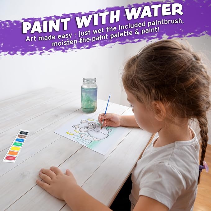 Imagination Works® Paint with Water Books for Kids, 3 Pack | Watercolor Coloring Book Set for Toddler Activities | Spillproof Kids Paint Palettes on Each Page (Jungle, Vehicles, Woodland)