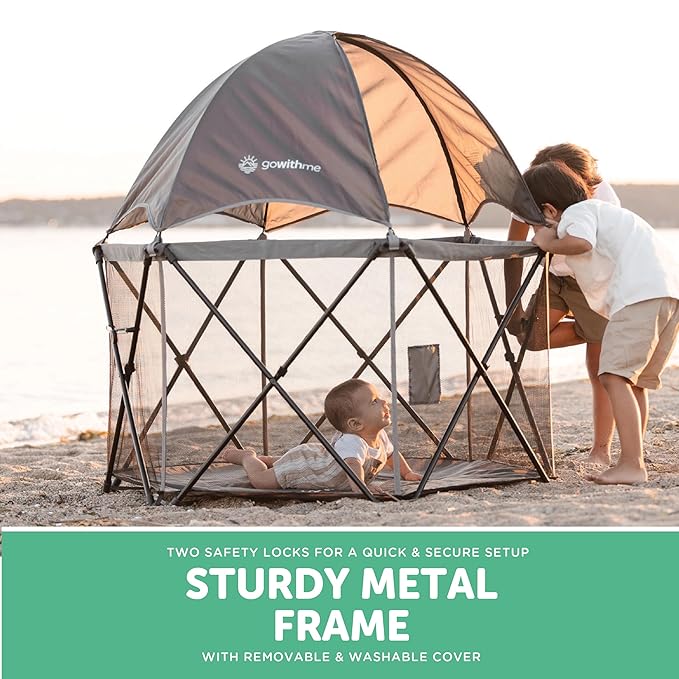 Baby Delight Go with Me Eclipse Deluxe Portable Playard | Playpen | Sun Canopy | Indoor and Outdoor | Ultra Padded Nylon Floor | Grey