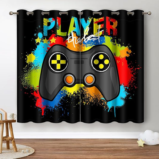 Jekeno Gaming Game Controller Blackout Curtains - Colorful Gamer Gamepad Decor for Kids Boys Teens Teenager Bedroom Home Living Room Darkening Grommet Window Drapes 2 Panel Set, 52"x84"