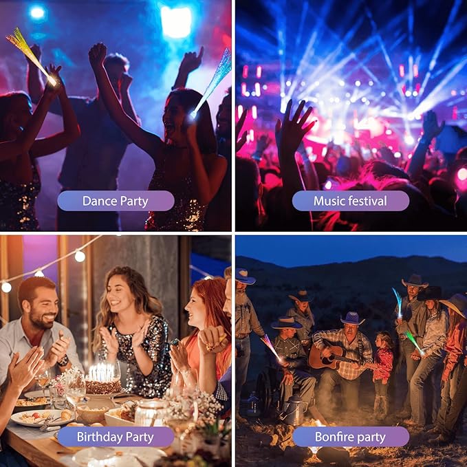 28 Pcs Sparkler Firework Sticks Glow Fiber Optic Wands, LED Flashing Sticks Light Up Toy for Kids Adults, Glow in The Dark Party Favor Supplies Bulk Rave Magic Decoration for Wedding Halloween Easter