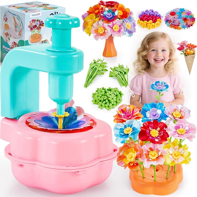 Flower Bouquet Craft Kit for Girls - Arts & Crafts Gift for 4 5 6 7 8 9 Year Old Girls, DIY Flower Making Toy Kit for Kids, Mess-Free Fun & Educational Activities for Preschool Kids, Birthday Gift