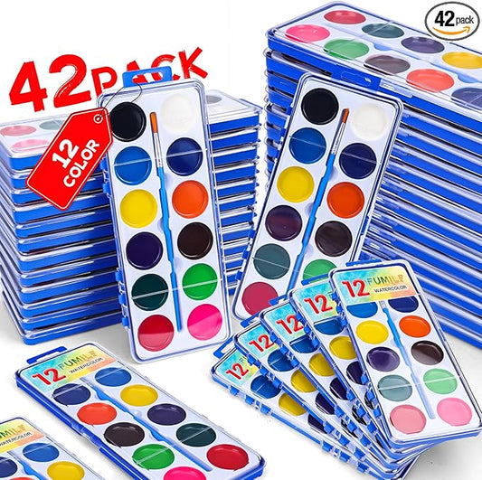 42 Pack Watercolor Paint Set for Kids, 12 Colors Watercolors Paints with Paint Brush, Kids Watercolor Paint Set for Party Favor, Classroom.