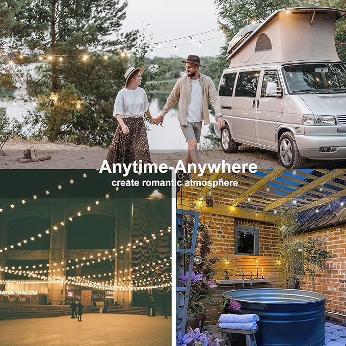 25Ft LED Outdoor String Lights Waterproof, Commercial Grade Patio String Lights with 27 G40 Warm White Bulbs, Hanging Outdoor Light for Backyard Wedding Garden Party Christmas Decorations-Black