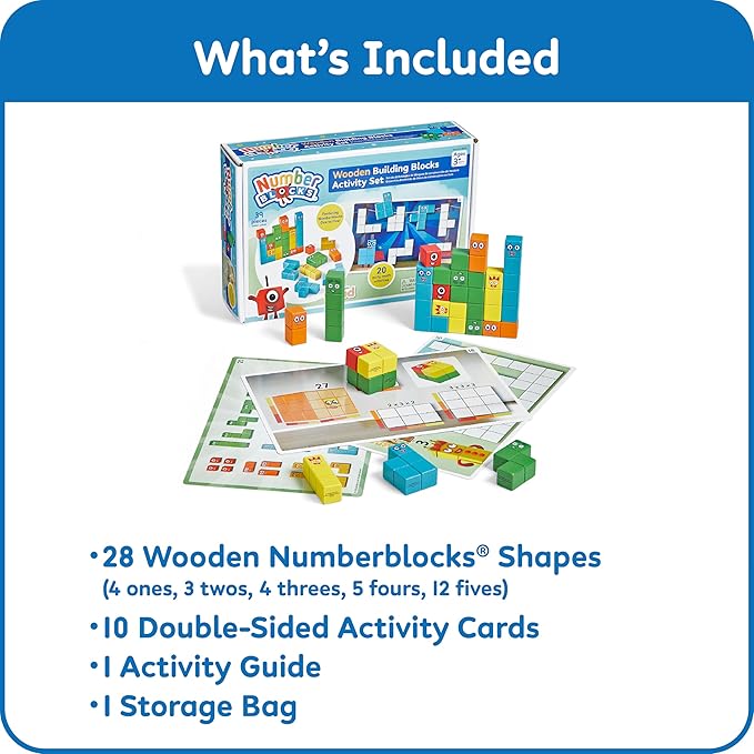 hand2mind Numberblocks Wooden Building Blocks Activity Set, Wood Stacking Toy, Counting Blocks, Numbers for Toddlers, Math Games, Logic Puzzles, Preschool Learning Activities, Kids Birthday Gift