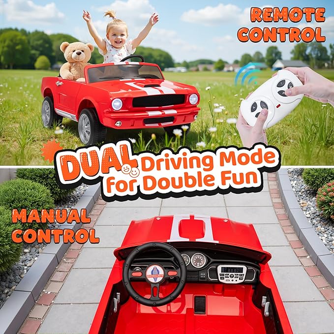 24V 2 Seater Ride on Toys, Licensed Shelby Cobra Kids Power Car Wheeler Ride On Toy w/ 2WD/4WD Switchable, Remote Control, 19" Spacious Seat, 4 Spring Suspension, Music, Bluetooth