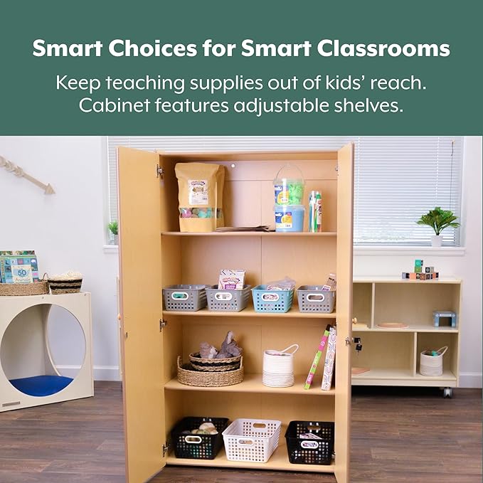 Angeles Value Line Teacher's Storage Cabinet, Classroom Shelves and Daycare Furniture, Lockable Storage Cabinet, 36" L x 19" W x 63" H
