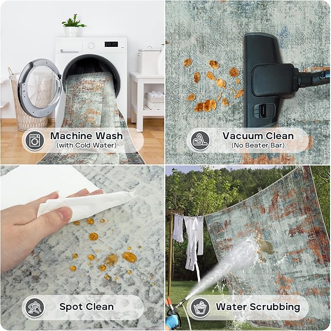 5x7 Area Rugs for Living Room Rug Washable: Modern Rug for Dining Room Bedroom Carpet Non Slip Low Pile 5 by 7 Indoor Abstract Nursery Home Office Red Brown