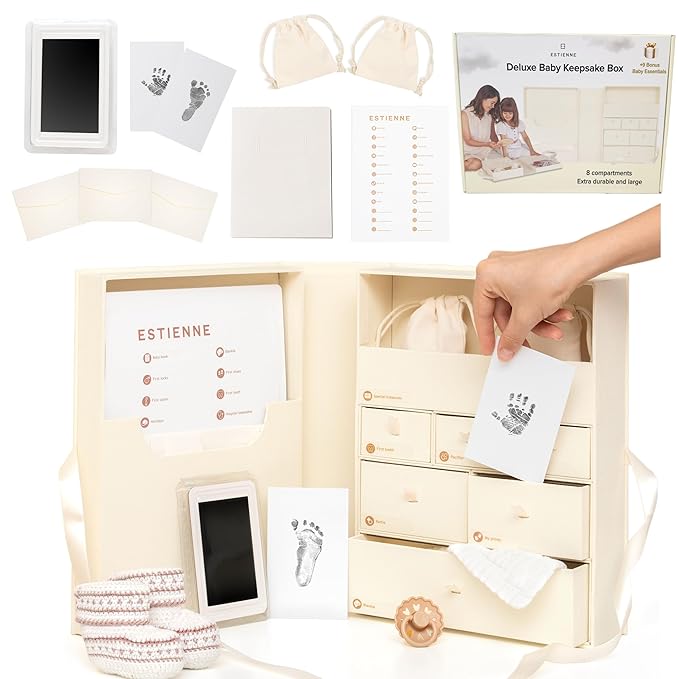 Estienne Large Light Yellow Modern Baby Keepsake Box - Memory Box for Baby Girl & Boy, Gift-Ready Keepsake Storage Box with Lids