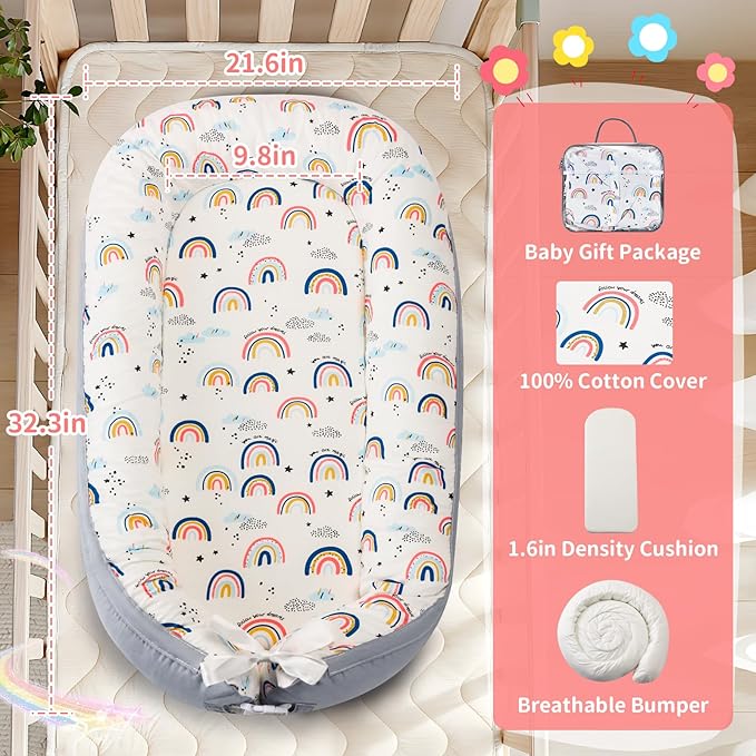 Baby Lounger- Baby Nest for 0-24 Months, Ultra Soft Organic Cotton Breathable & Portable Baby Lounger, Baby Lounger Pillow for Newborn