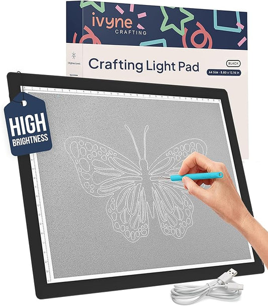 iVyne Corded Light Pad for Weeding Vinyl - A4 Light Box for Drawing - Light Board for Tracing - Light Box for Diamond Painting, Weeding Vinyl, Sketching, Tracing (Black)