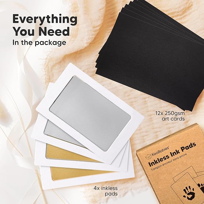 4-Pack Inkless Baby Hand and Footprint Kit - Mess Free Ink Pad for Newborn Keepsake, Dog Nose & Paw Print Kit, Clean Touch Ink Pad for Baby Hand & Footprints, Ideal New Mom Gifts (Gold/Silver)