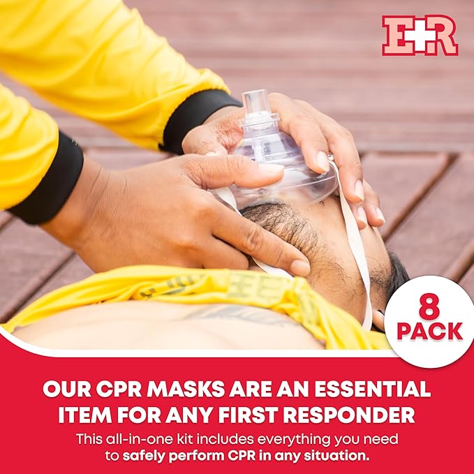 Adult and Infant CPR Mask Combo Kit – 8-Pack – 16 Valves, 8 Gloves, 16 Alcohol Pads – Emergency Resuscitation Kit for First Responders