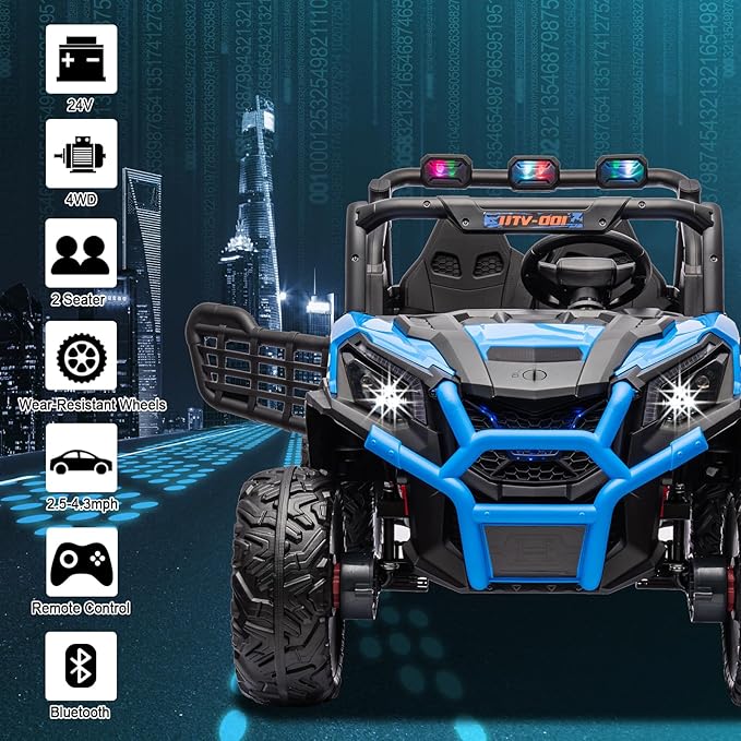 4WD Ride On Car with Remote Control,24V 2Seater Kids Electric Toy Off-Road Truck for Kids,Ride on Buggy for Side by Side(Blue)