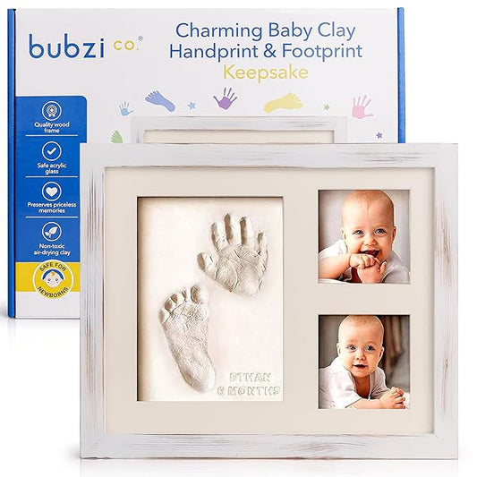 Baby Footprint and Hand Print Kit - Keepsake Frame, Nursery Picture Frames, New Mom Gifts, Newborn Essentials, Baby Shower Gifts (White Wash)