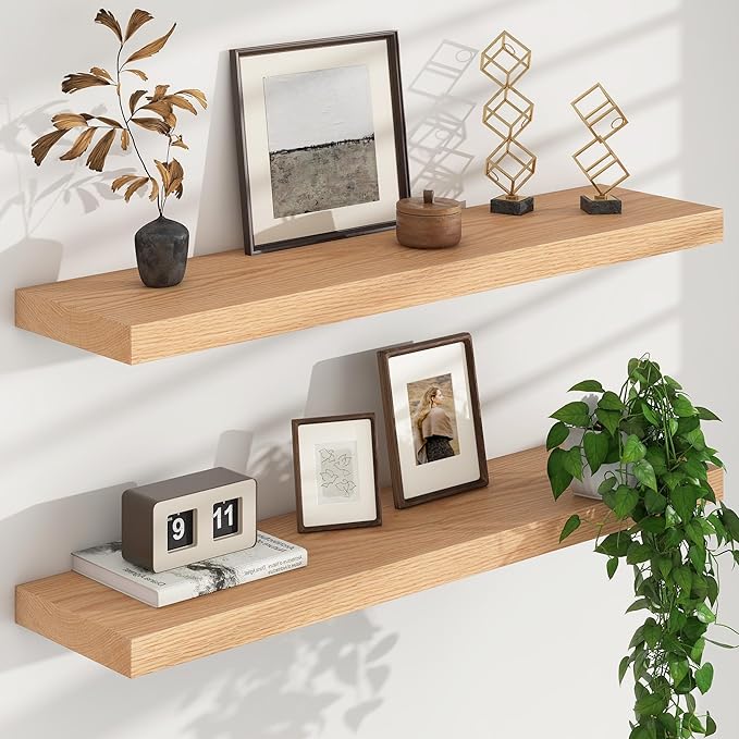Floating Shelves for Wall, USA-Sourced Oak Wood 36 Inch Long Wall Shelves Set of 2, Natural Wooden Wall Mounted Picture Ledge Shelf, Nursery Book Storage Shelf Kids Bookshelf, Display Shelf