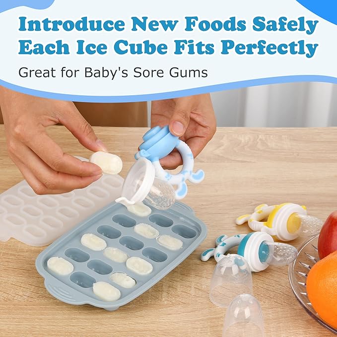 Food Feeder Baby Fruit Feeder Baby Breastmilk Popsicle Molds-& Baby Fruit Feeder-WAJIAYON Silicone Baby Food Freezer Tray,Baby Food Pacifier Feeder and Teether Easter Bunny Gifts for Boys and Girls