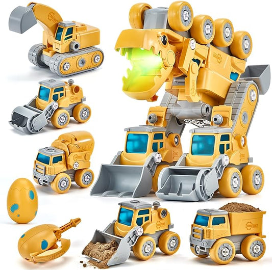 hahaland Toys for 5+ Year Old Boys - Take Apart Dinosaur Kids Toys Construction Vehicles 5 in 1 Transform into Dinosaur Robot STEM Building Toy for 5 6 7 8 Year Old Boys