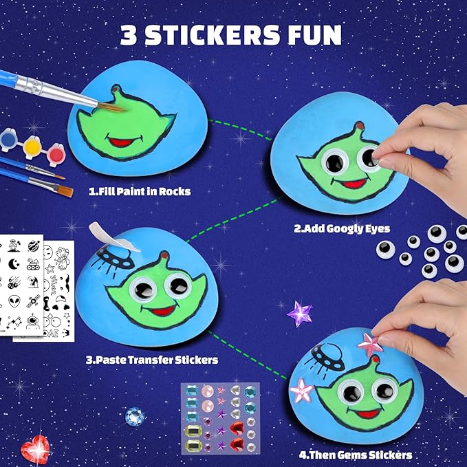 EPUMP Rock Painting Kit for Kids – Glow-in-The-Dark Arts & Crafts Set for Boys & Girls Ages 6-12, DIY Crafts Creative Painting Toys, Fun Art Supplies for Kids Activities & Birthday Gifts