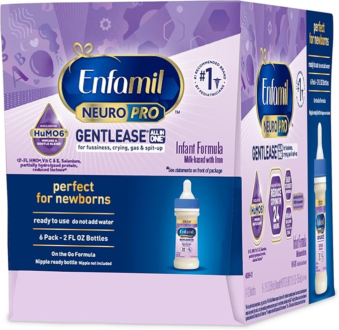 Enfamil NeuroPro Gentlease Baby Formula, Infant Formula Nutrition, Brain and Immune Support with DHA, Proven to Reduce Fussiness, Crying, Gas and Spit-up in 24 Hours, Liquid Bottle, 2 Oz, 48 Total