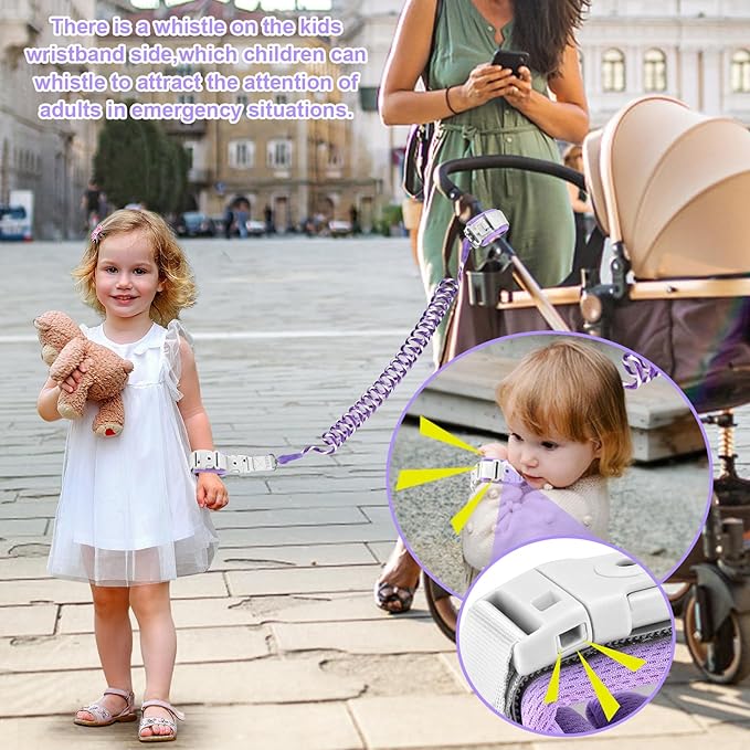 Accmor 3 in1 Toddler Harness Leash, Reflective kid Harness with Anti Lost Wrist Link, Harness Leash for Toddlers, Child Walking Harness kids Leash Wristband Rope Belt with Lock for Baby Girls (Purple)