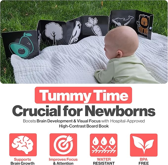 Happy Start Award-Winning High Contrast Board Book - Newborn Black & White Baby Cards, Easy to Clean, Hospital Approved, Stands on Its Own, Tummy Time Toy, Ages 0+ (English)