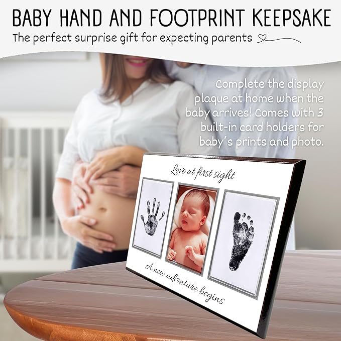 Baby Hand and Footprint Kit with Photo & Birth Details, Inkless Hand and Footprint Kit, Newborn Keepsake Plaque, Baby Shower Gifts (STYLE 2 (Baby Shower) (Love At First Sight))