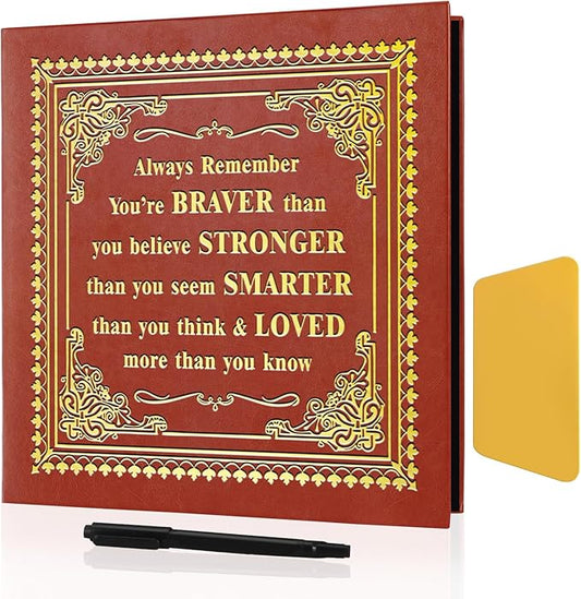 Inspirational Leather Photo Album,Magnetic Self-Stick Page Photo Album,Family Album,Hand Made DIY Albums Holds 3x5, 4x6, 5x7, 6x8 Photos (brown-always remember)